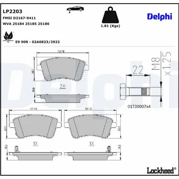 Brzdová destička Sada brzdových destiček, kotoučová brzda DELPHI LP2203