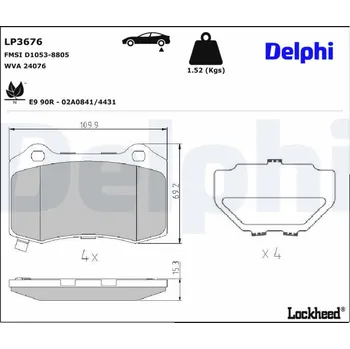 Brzdová destička Sada brzdových destiček, kotoučová brzda DELPHI LP3676