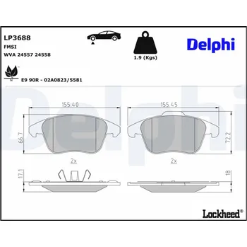 Brzdový systém Sada brzdových destiček, kotoučová brzda DELPHI LP3688