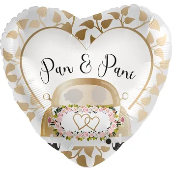 Balónek Premioloon Balonek fóliový srdce Pan & Paní s autem, 43 cm