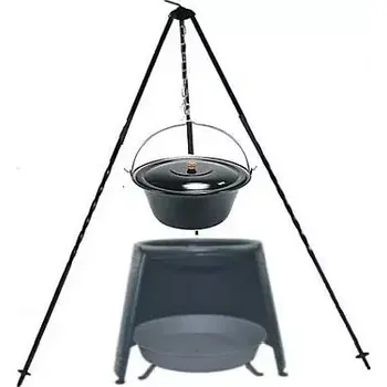 kotlíky Trojnožka 1,25 m kotlík smalt 4 l s poklici, závětří 29 a ohniště