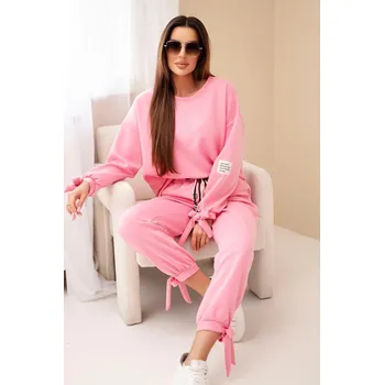 Dámská halenka Dámský komplet z viskózy s mašlemi máslový světle růžový UNI