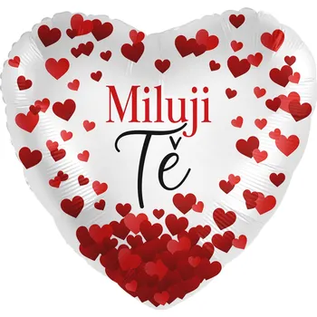 Premioloon Balonek fóliový srdce Miluji Tě s červenými srdíčky, 43 cm