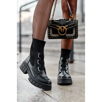 Dámské kozačky Boto Workery Botky S Plochou Podrážkou Se Zástěrou Inogoi Barva: Černá, Velikost: 39