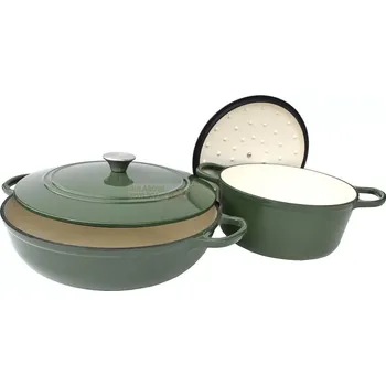 Sada nádobí Dvoudílná sada litinového nádobí smaltovaného zelená 31,5 centimetrů