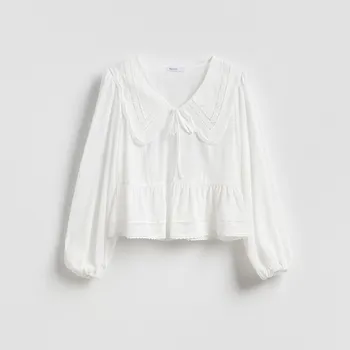 Dámské tričko Reserved - Halenka s límcem - bílá - 814II-00X - 814II-00X-XL