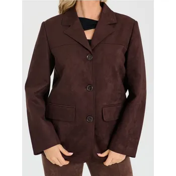 Dámský kabát Sinsay - Bunda z imitace semiše v retro stylu - tmavě hnědá - 391HC-89X - 391HC-89X-XS