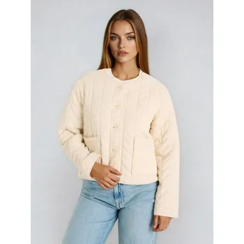 Dámský kabát Sinsay - Prošívaná bunda se vzorem rybí kosti na knoflíky - béžová - 419HC-02X - 419HC-02X-XXL