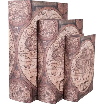Úložný box 3ks úložný box ve tvaru knihy se zeměkoulemi - 27*22*7 / 22*17*6 / 17*12*4 cm