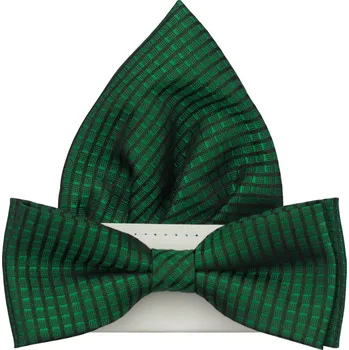 Motýlek Tmavě zelený pánský motýlek s proužky včetně kapesníčku