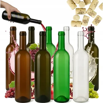 Láhev 10x láhev na víno 0,75 l skleněná + korek 750 ml 4 barvy sada bordeaux