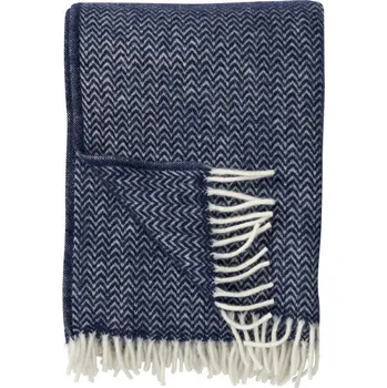 deka Vlněný pléd Chevron denim blue 130x200, Klippan Švédsko Námořnická modrá