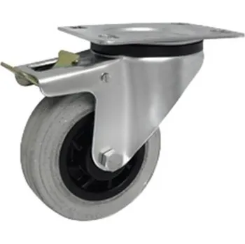 Pojezdové kolečko Pryžové kolo s plastovým diskem v otočné vidlici s brzdou 100 mm