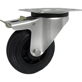 Pojezdové kolečko Pryžové kolo s plastovým diskem v otočné vidlici s brzdou 100 mm