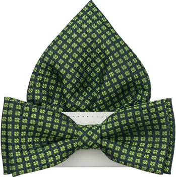 Motýlek Tmavě zelený pánský motýlek se čtverečky včetně kapesníčku