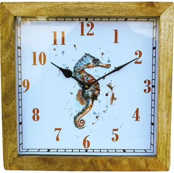 Hodiny SEA Club Nástěnné hodiny - Mořský koník, mangové dřevo, na baterie, 30,5x30,5x6,5cm