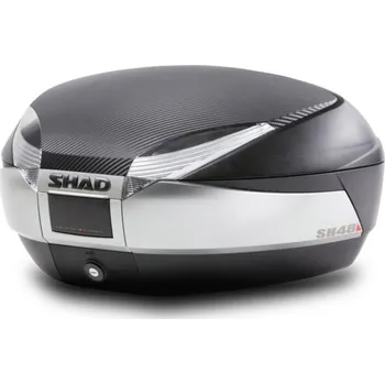 Zavazadlo na motocykl Vrchní kufr na motorku s barevným krytem SHAD SH48 karbon se zámkem PREMIUM SMART pro BMW F 850 GS