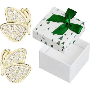 Náušnice Zlaté Náušnice Motýli se Zirkony Pozlacené Stříbrné Puzetky Motýlci Stříbro