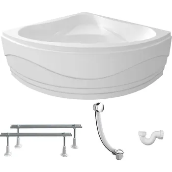 WC sada Aqualine Dunaj II Set Rohové vany 140x140x48 cm s panelem a podporami, bílá + dárek, SET G1340