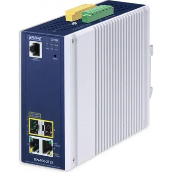 Switch PLANET IP30 DIN-rail Industrial konvertor síťové kabeláže Hliník, Modrá