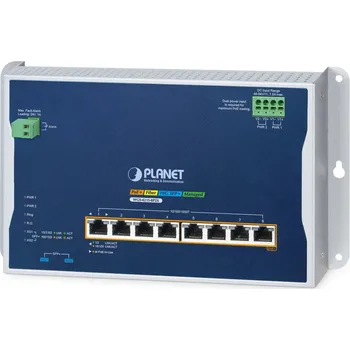 Switch PLANET Industrial 8-Port Wall-mount Switch WGS-4215-8P2X Řízený L2+ Gigabit Ethernet (10/100/1000) Podpora napájení po Ethernetu (PoE) Modrá, Metalická