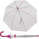 DOPPLER Nizza Transparent - průhledný dámský holový vystřelovací deštník růžová 71454PI