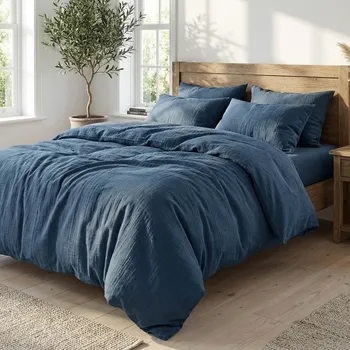 Povlečení Povlečení Prem MUŠELÍN PREMIUM MODRÁ PORCELÁNOVÁ, jednobarevné, modré, mušelín, 140x200cm + 70x90cm