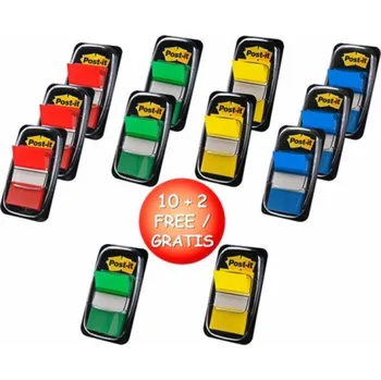Samolepící bloček Post-it Propagační sada POST-IT záložek (680 -P10+2), PP, 25,4x43,2mm, mix barev, 10+2 ZDARMA