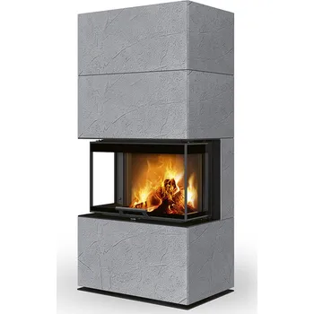 Krbová kamna Romotop CARA C thermaline (tmavý) - designový akumulační krb s výsuvnými dvířky - Dělené sklo