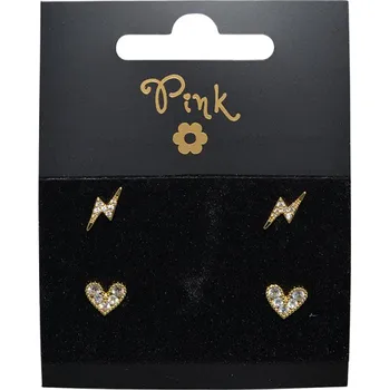 Pozlacené náušnice SET 4 ks SRDCE a BLESK