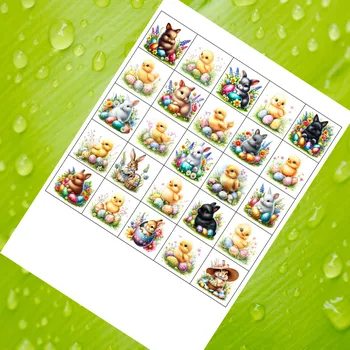 Velikonoční dekorace Velikonoční zvířátka s vajíčky – jedlá dekorace, kostičky 4 × 4 cm (25 ks) (NEVYŘEZÁNO)