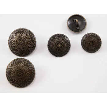 Knoflík Luxusní kovový knoflík s ražbou - krajkový vzor - matný - staromosaz - průměr 2,5 cm