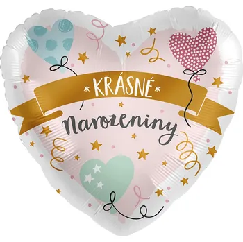 Balónek Premioloon Balonek fóliový Krásné narozeniny srdce, 43 cm