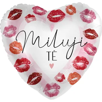 Balónek Premioloon Balonek fóliový srdce Miluji Tě s pusinkami, 43 cm