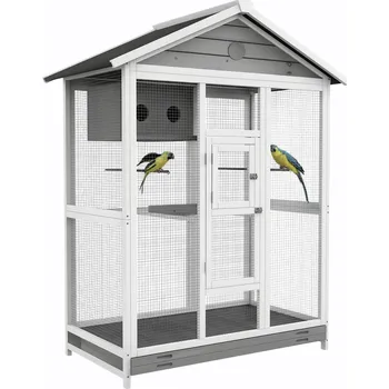 Dřevěná ptačí klec 112 x 68 x 154 cm | bílá