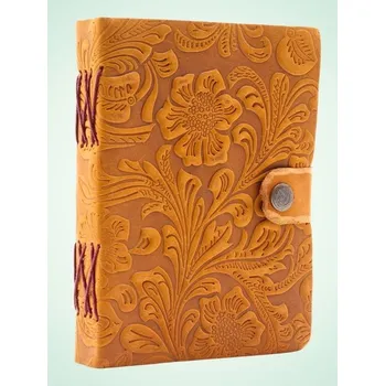 Květinový deník - kožený zápisník s ražbou a zapínáním (velikost 14x18 cm • 200 nelinkovaných listů)