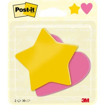 Samolepící bloček Post-It 3M Post-it® samolepicí papírky, hvězda a srdce, 70x72mm, 2x30 karet.