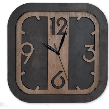 Hodiny Li-Go Dřevěné hodiny nástěnné "Čtverec" černá s patinou/dub světlý 31 cm