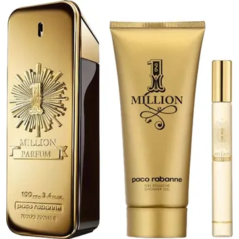 Kosmetika Paco Rabanne 1 Million Parfum Dárková sada, Parfum 100ml + Paco Rabanne 1 Million Parfum ová sada, Parfum 100ml + Sprchový gél 100ml + Parfum 10ml - poškodený obal + Parfum 10ml - poškozený obal