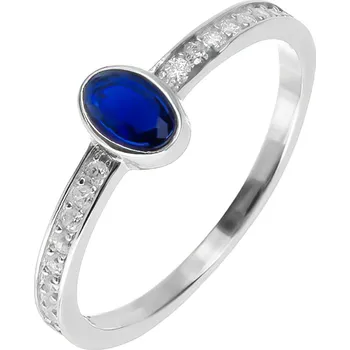 Prsten Argento 72963 Stříbrný prsten - modrý oválný zirkon, čiré kulaté zirkony | Velikost prstenu: 56mm