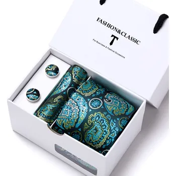 Luxusní Kravata Zelená Greeny | Manžetové knoflíčky | Kapesníček Tyrkysová