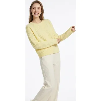 Dámský svetr Sinsay - Kardigan s ozdobným pleteným vzorem - žlutá - 747IV-10X - 747IV-10X-L
