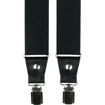 Kšandy Černé strukturované pánské široké kšandy s černou pravou kůží