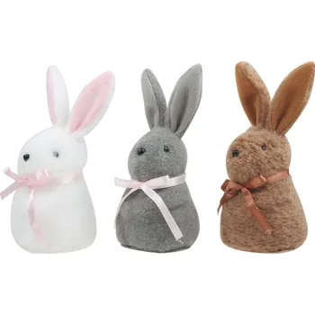 Velikonoční dekorace ANDĚL Zajíc plyšový s mašlí 7 x 15 x 8 cm