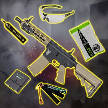 Airsoftová zbraň Specna Arms STARTER PACK set SA M4 CQB Keymod Gen2 (SA-C08 CORE™ HAL ETU™) - Černá / písková