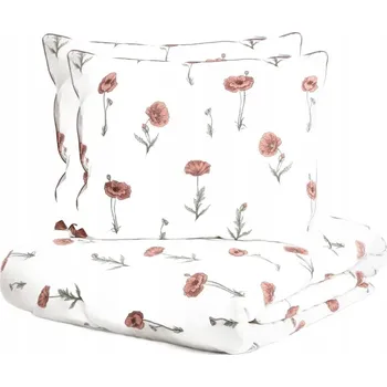 Povlečení Povlečení MEADOW FLOWERS bavlněné s vlčími máky a červeným lemem 160x200 HOMLA