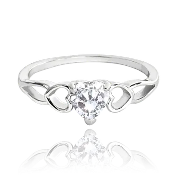 Prsten MINET Stříbrný prsten LOVE s bilým srdíčkovým zirkonem vel. 53