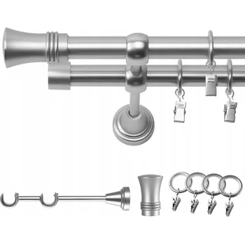 Garnýž GARNÝŽ DVOJITÁ 140 CM 19/19 MM CHROM MAT PRINCE TICHÁ KOLEČKA SE ŽABKAMI