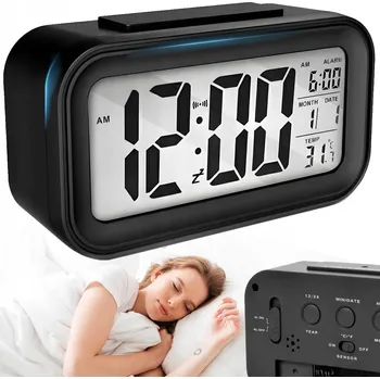 Budík SVÍTÍCÍ BUDÍK S LCD DISPLEJEM, TEPLOMĚREM A ALARMEM, LED PODSVÍCENÍ