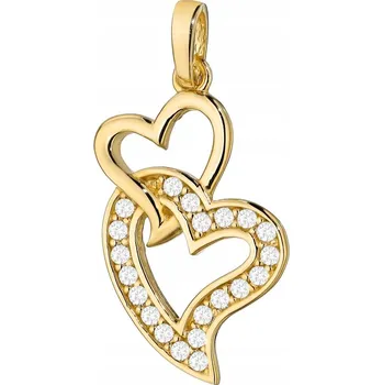 Přívěsek ZLATÝ PŘÍVĚSEK PŘÍVĚSEK pr. 585 Dvě spojená SRDCE se Zirkony 14k